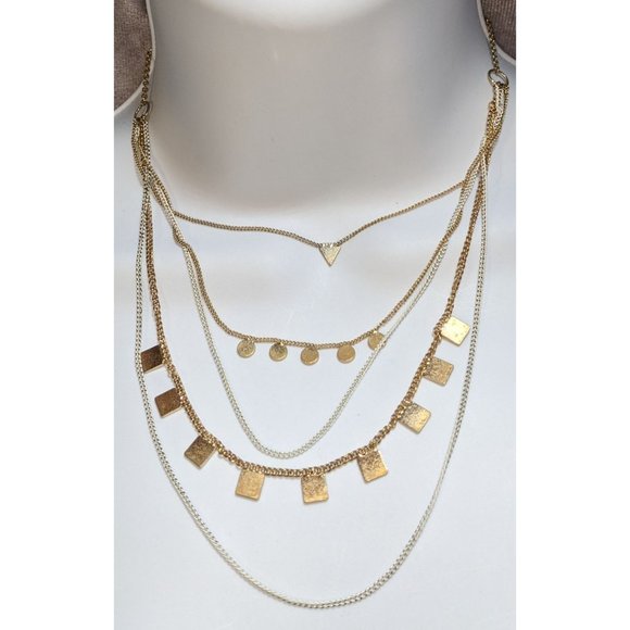 Gold Multilayer Geometric Necklace - Picture 2 of 4